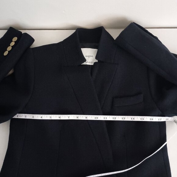 Mango Wool Blend Double Breasted Mid-Thigh Suit Coat Navy Blue Women’s XXS EUC - Picture 11 of 16